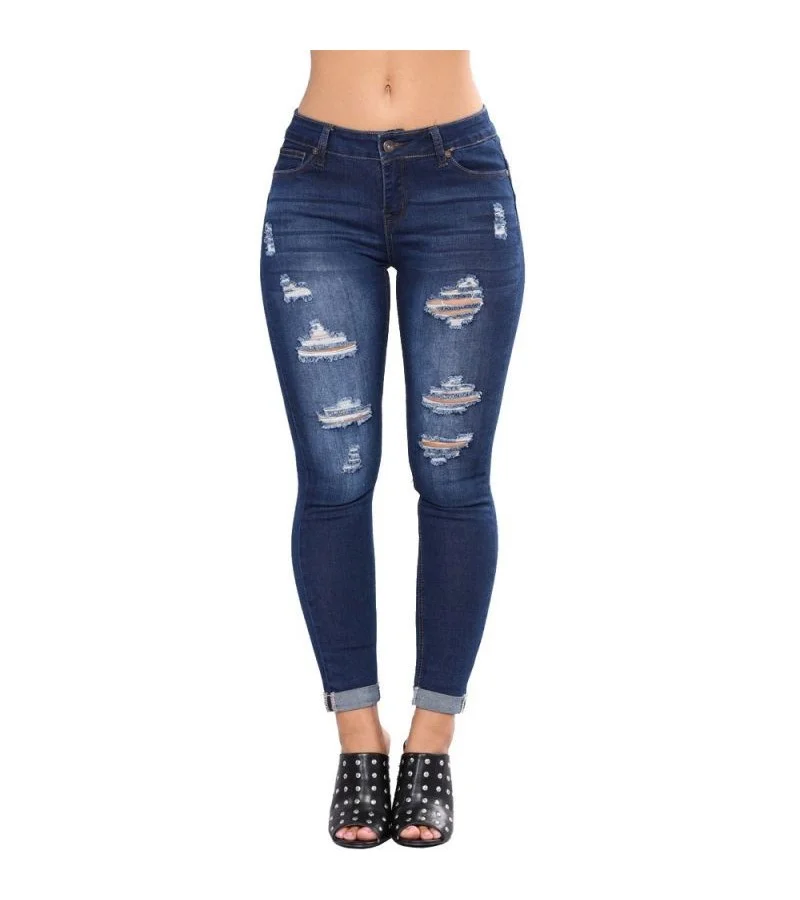 Sexy Women Ripped Design Good Stretch Skinny Jeans