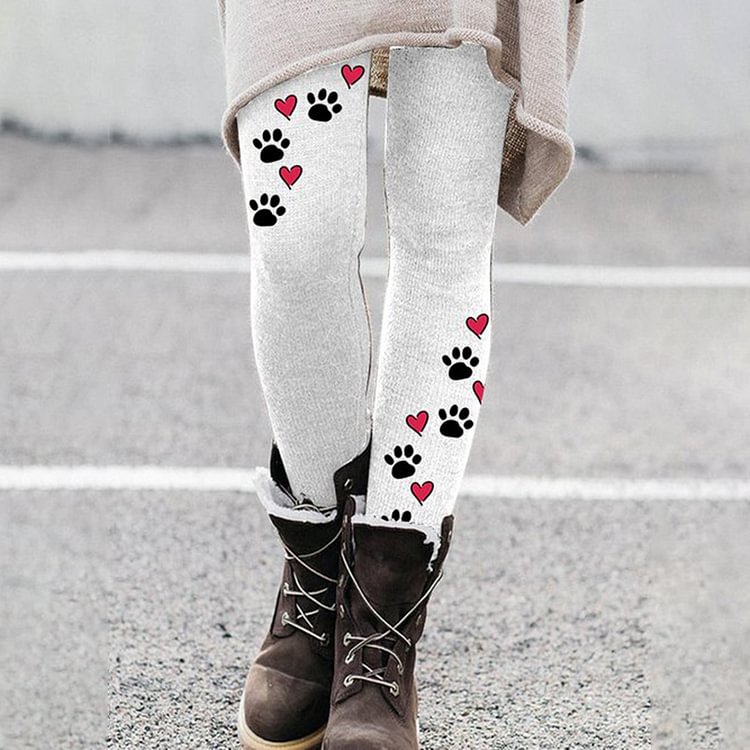Vefave Dog Paw Print Casual Everyday Leggings