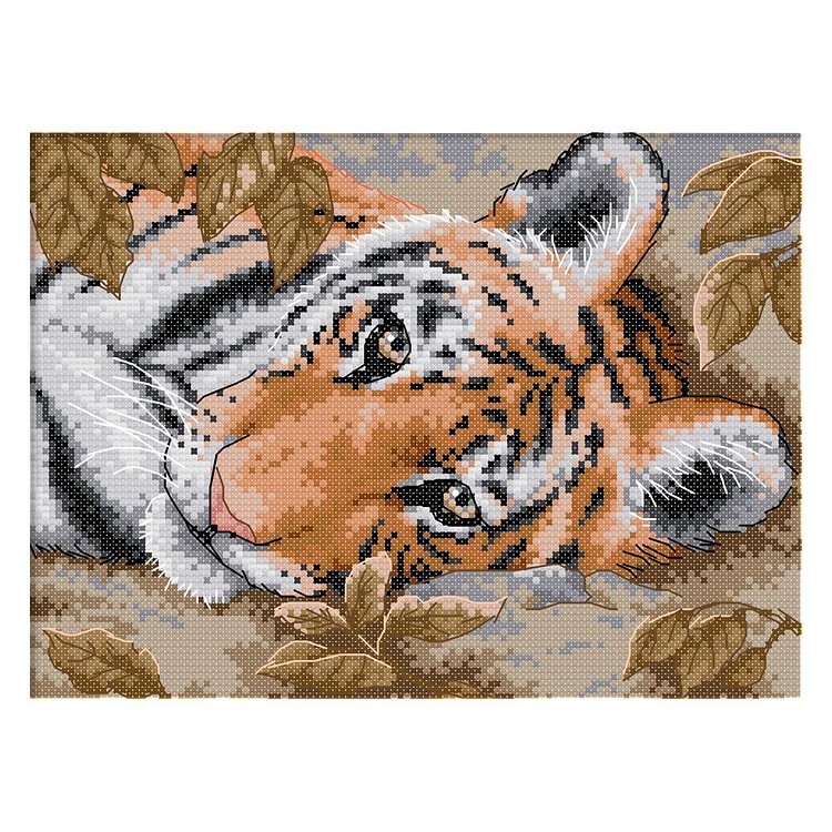 Joy Sunday - Animal Tiger - 14CT 2 Strands Threads Printed Cross Stitch Kit - 29x21cm(Canvas)