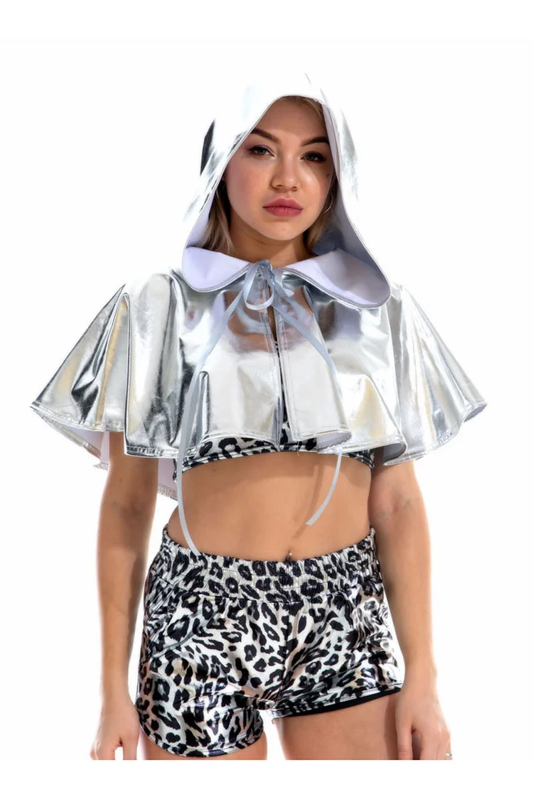 Metallic Solid Hot Stage Wear Costume Hooded Cape