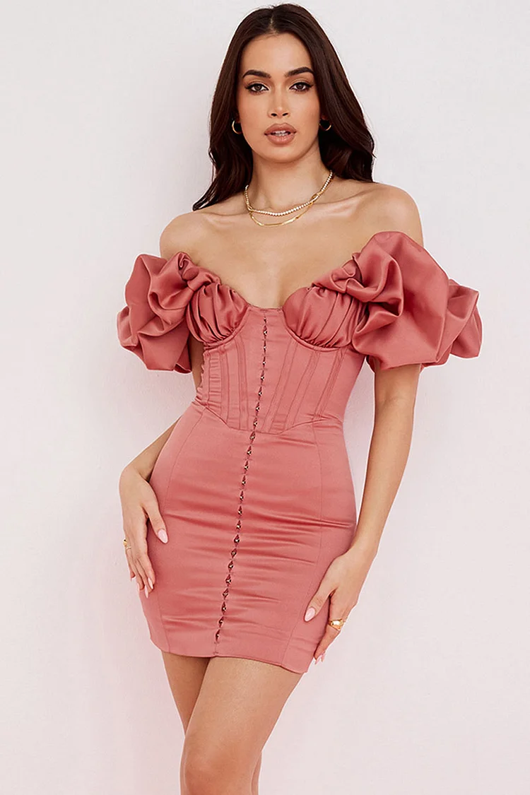 Off Shoulder Ruffled Sleeve Corset Bodycon Gowns Mini Dresses