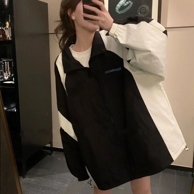 Huibahe Harajuku Fashion Zipper Jacket Women Oversized Korean Streetwear College Jackets Female Japanese Style Sunscreen Coat