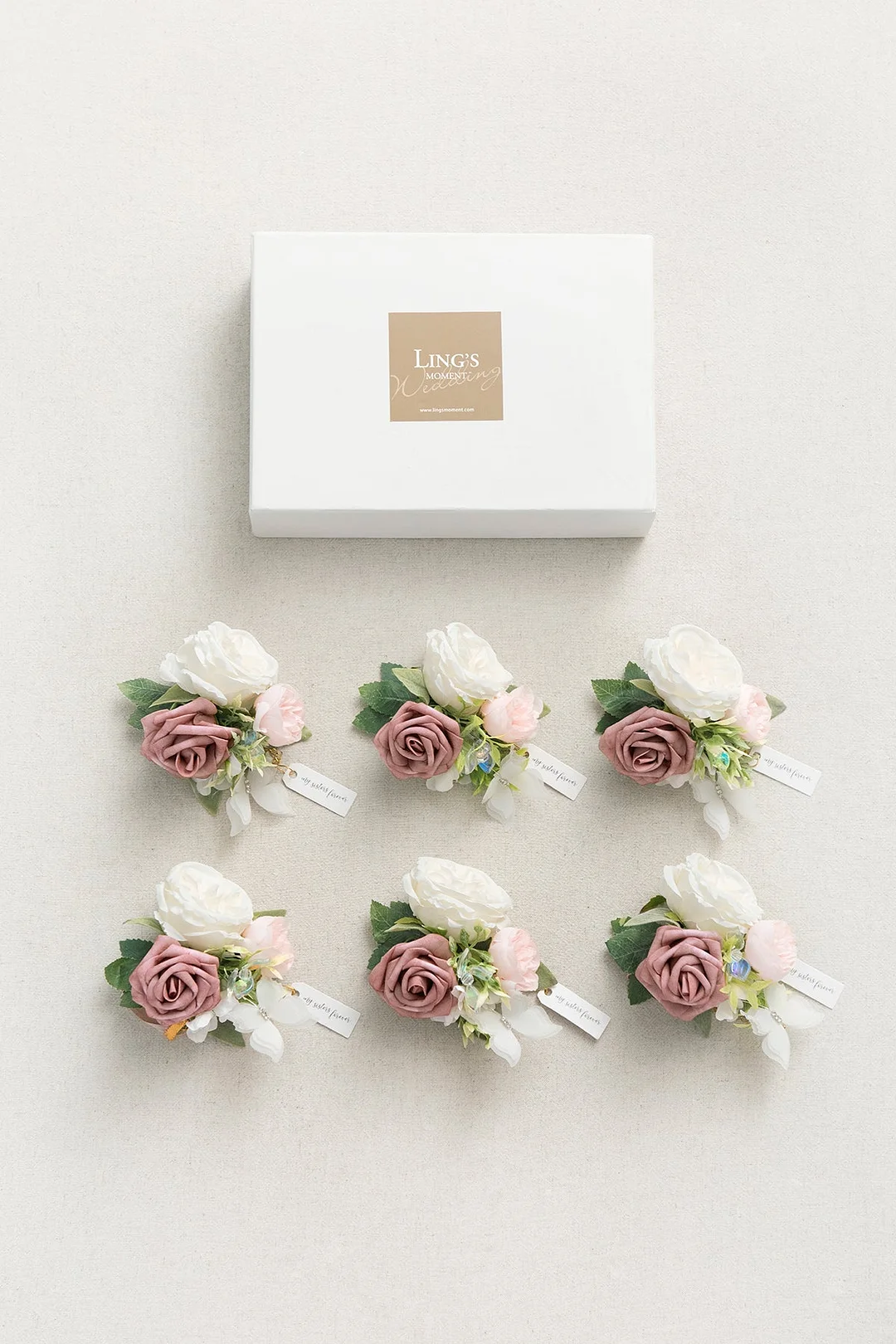 Wrist Corsages in Dusty Rose & Ivory