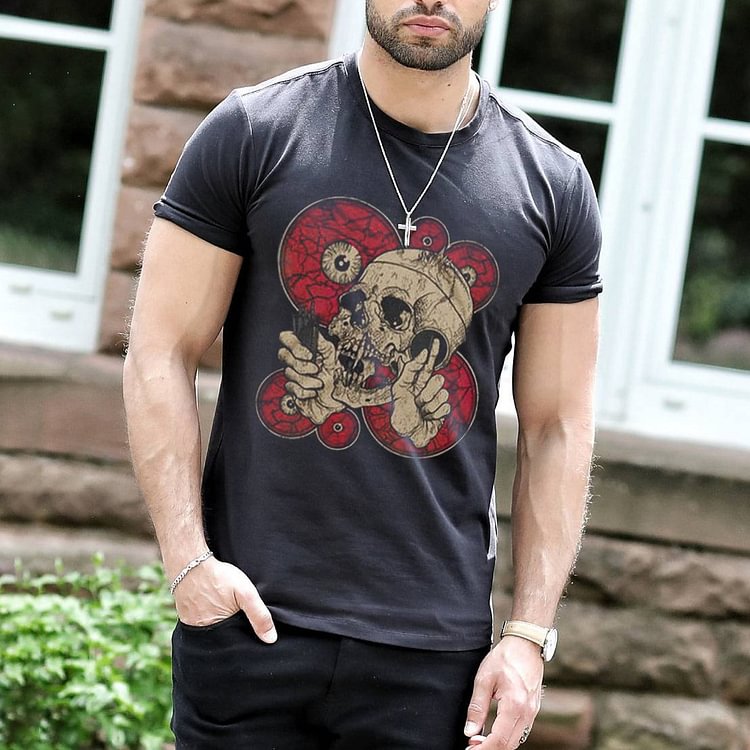 Mens Vintage round neck printed short-sleeved t-shirts