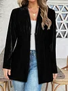 Women's Elegant Velvet Blazer, Long Sleeve, Solid Color, Casual Polyester Suit Jacket, No Belt, Fall/Winter Season, H-Shape, Open Front with Single Button, No Waterproof, Knitted Fabric
