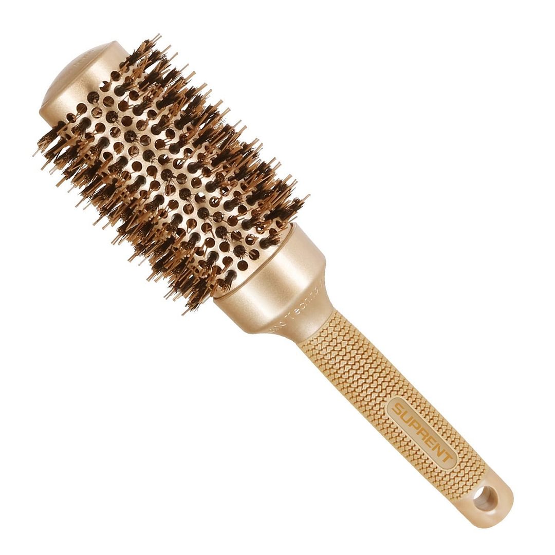Round Brush with Natural Boar Bristles,Nano Thermic Ceramic Coating & Ionic Roller Hairbrush for Blow Drying