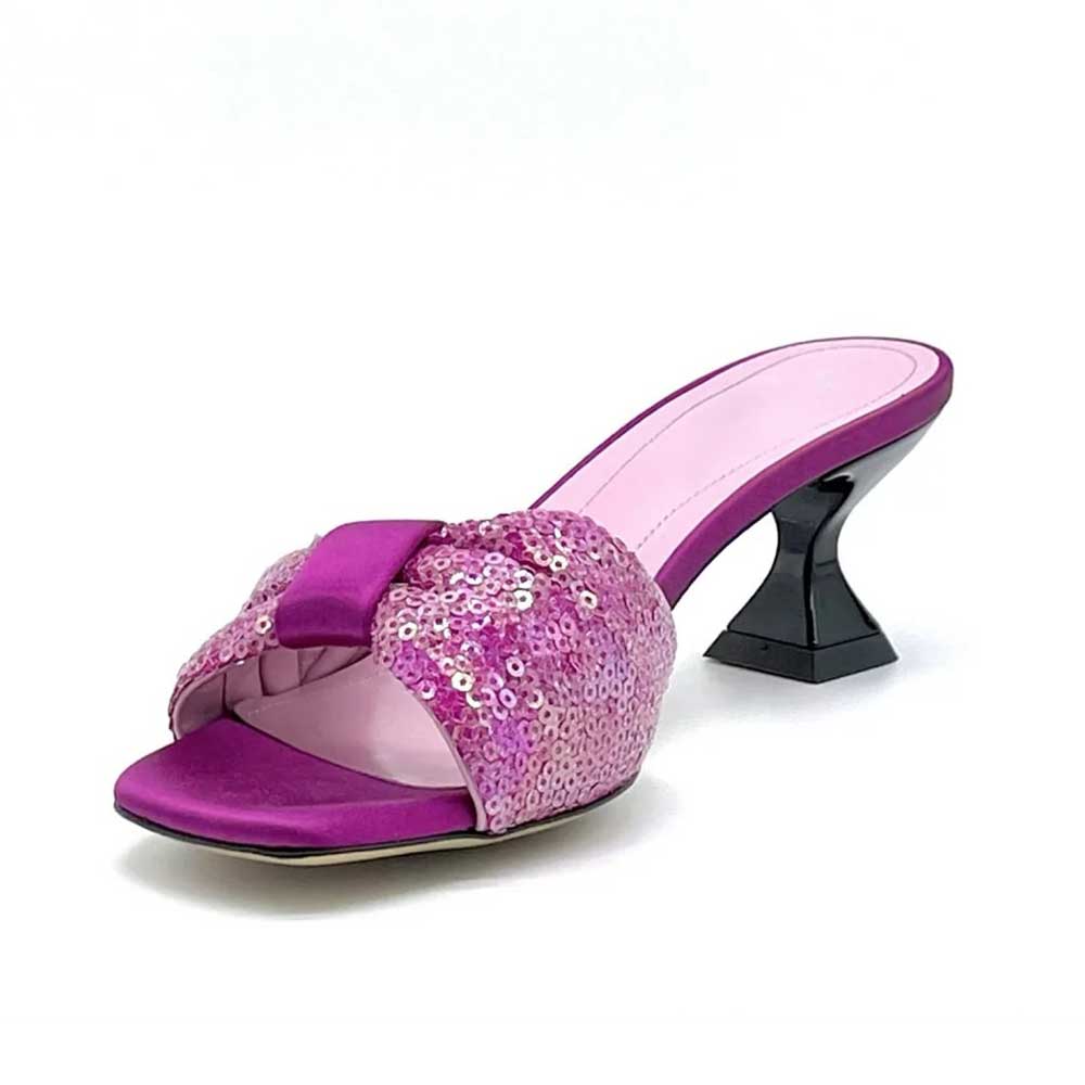 Elegant Purple Square Toe Mid Spool Heel Women's Mules Shoes Nicepairs