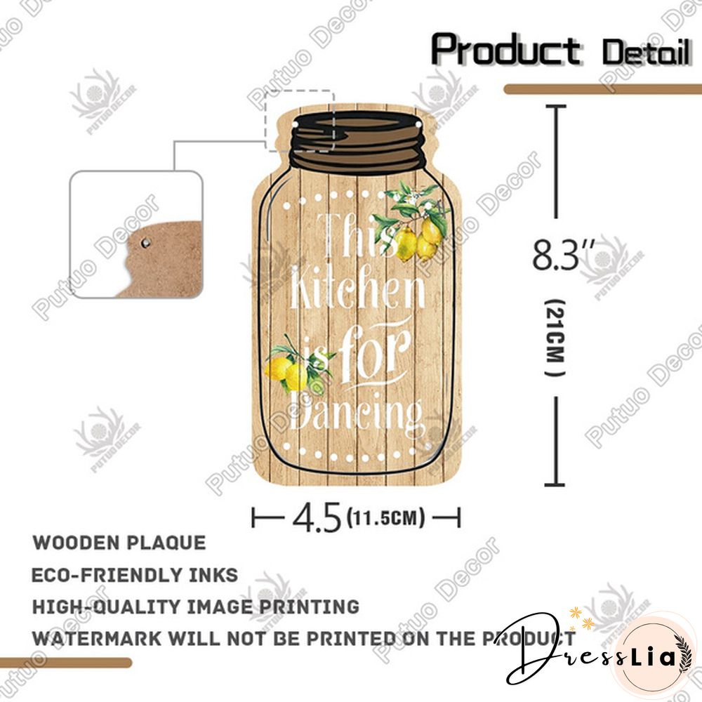 Putuo Decor-Kitchen Mason Jar Shape Plaque Wooden Signs for Rustic Kitchen Home Wall Decor（4.5"&times;8.3"）