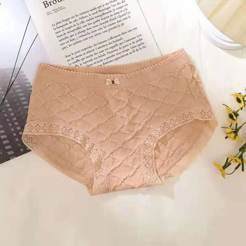 New Women's Cotton Underwear Sexy Lace Panties Fashion Seamless Plus Size Comfort Briefs Mid Waist Seamless Underpants Lingerie