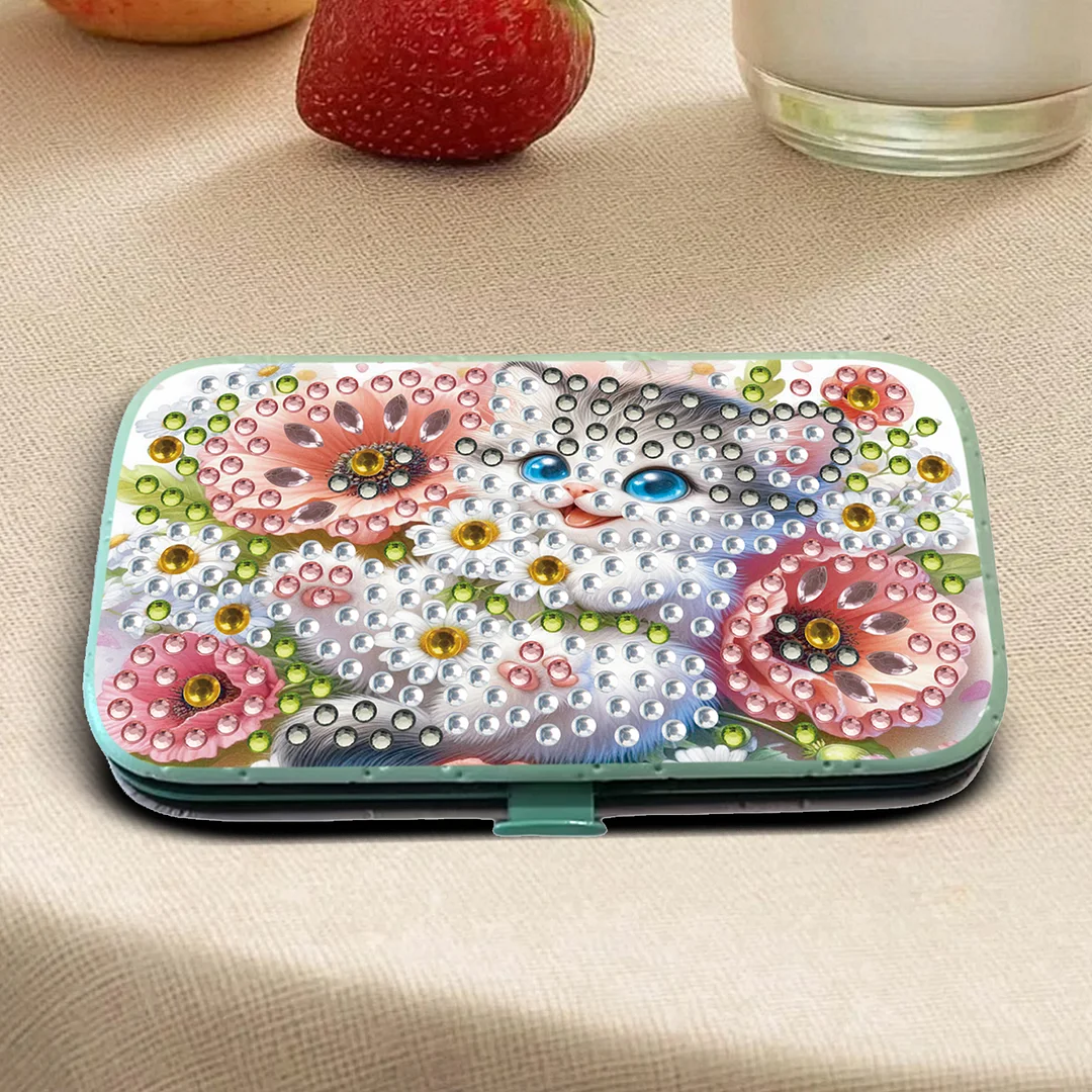 Cat Flower Diamond Painting Nail Art Bag Set Includes 7 Professional Tools