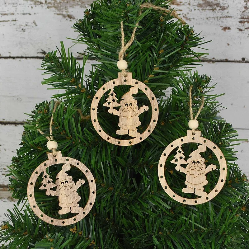 3pcs Vintage Christmas Wooden Pendants Ornaments DIY Wood Craft Christmas Decorations Christmas Tree Hanging Ornaments Gifts