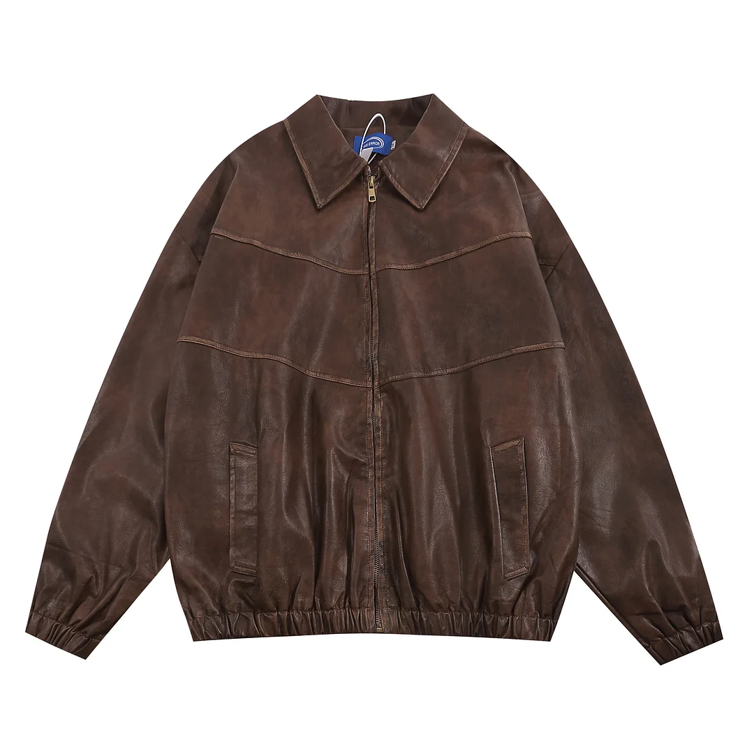Men's Vintage PU Leather Jacket Street Fashion Loose Casual Coat