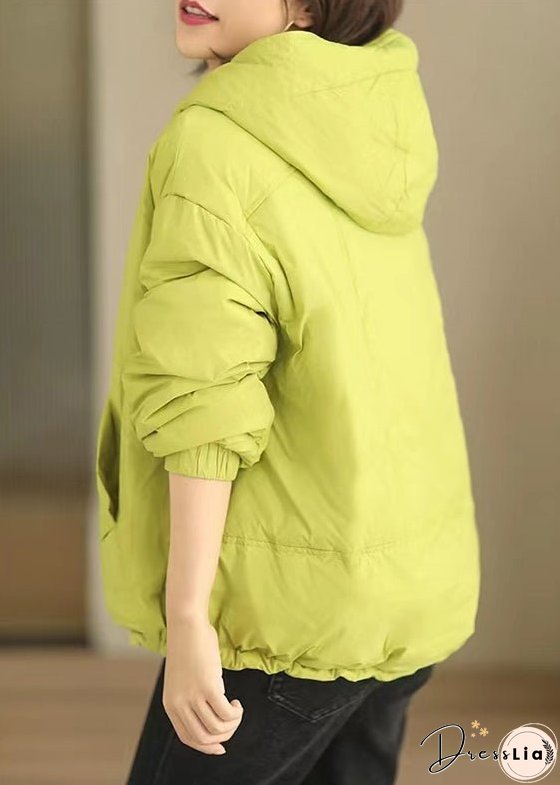 Women Green Hooded Button Patchwork Duck Down Coat Winter