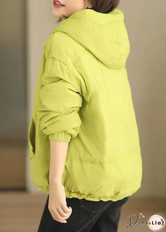 Women Green Hooded Button Patchwork Duck Down Coat Winter