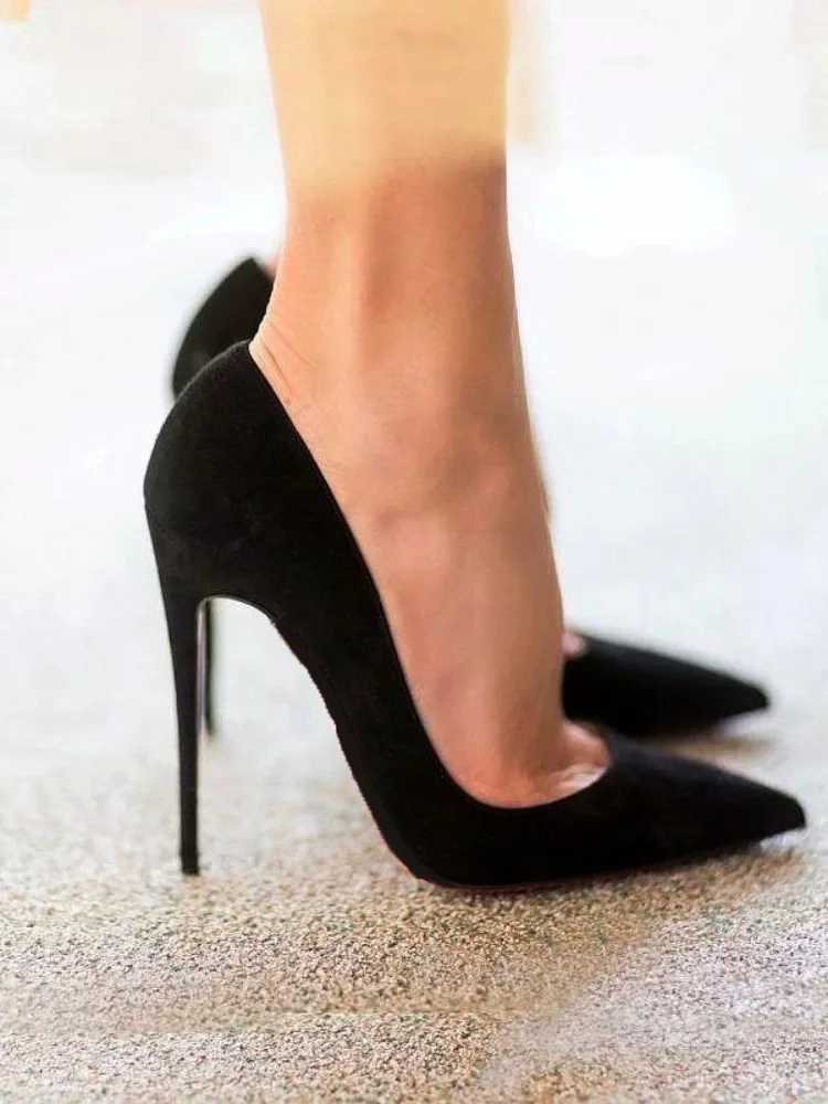 Breakj Breakj High-Heeled Shoes Women Fat Feet Wide 41 To 43 Professional Commuter Non-Tired Footwork Shoes Velvet Black Fine Heel Single Shoes