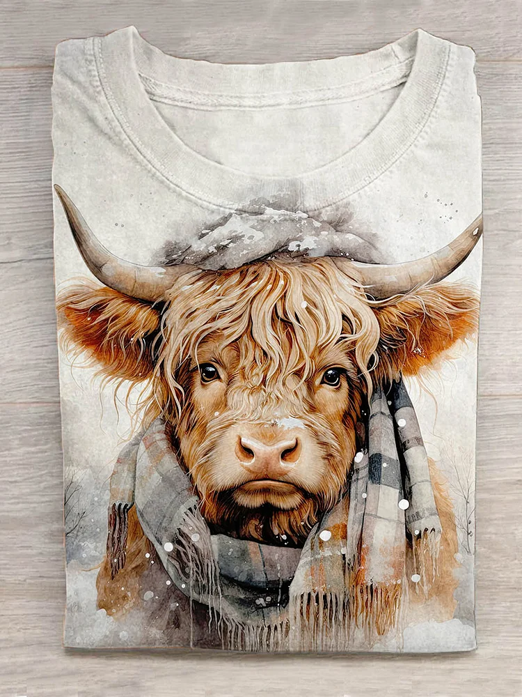 Funny Retro Watercolor Cow Art Print Design T-shirt