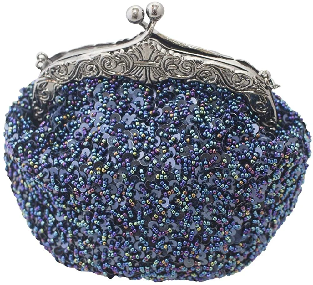 Full Sequin Mesh Beaded Antique Style Wedding Evening Formal Cocktail Clutch Purse