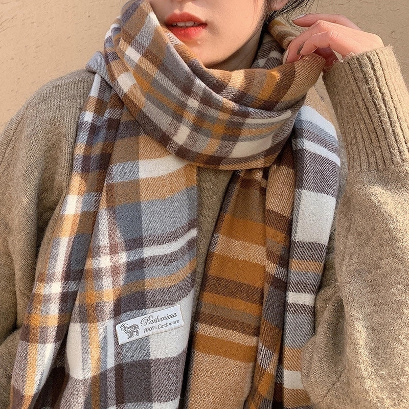 Imitation Cashmere Scarf Winter Women’s Japanese And Korean Sweet Mid-length Scarf Warm Printed Scarf Women’s Scarf Shawl