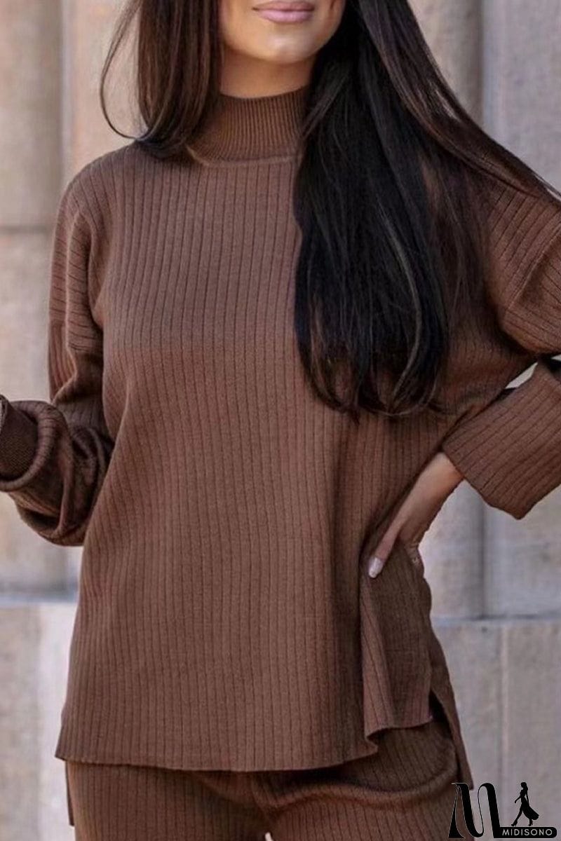 MidiSono - Casual Simplicity Solid Turtleneck Long Sleeve Two Pieces