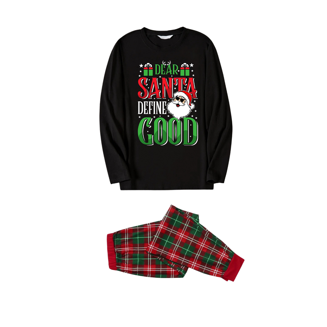 "Dear Santa Define Good" Slogan Printed Red and Green Plaid Family Matching Pajama