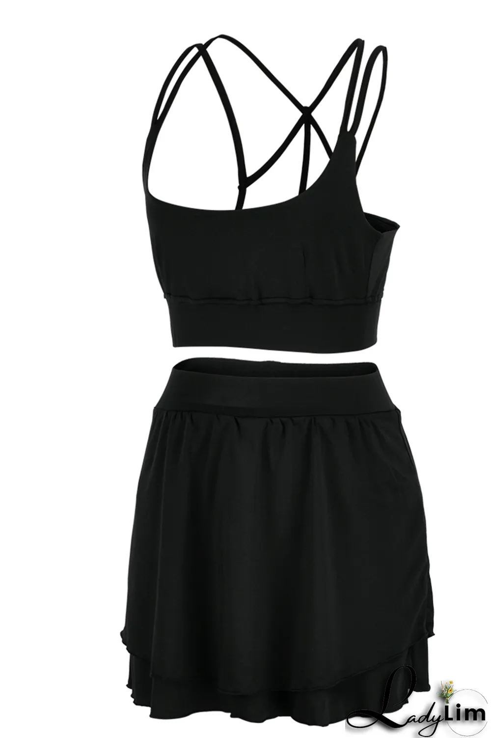 White Fashion Sportswear Solid Split Joint Spaghetti Strap Sleeveless Two Pieces