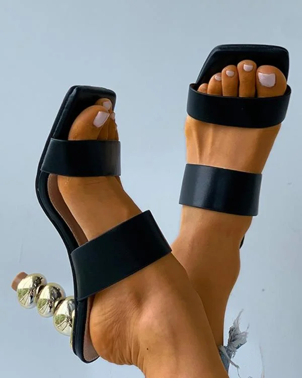 Square Toe Double Strap Chunky Heels