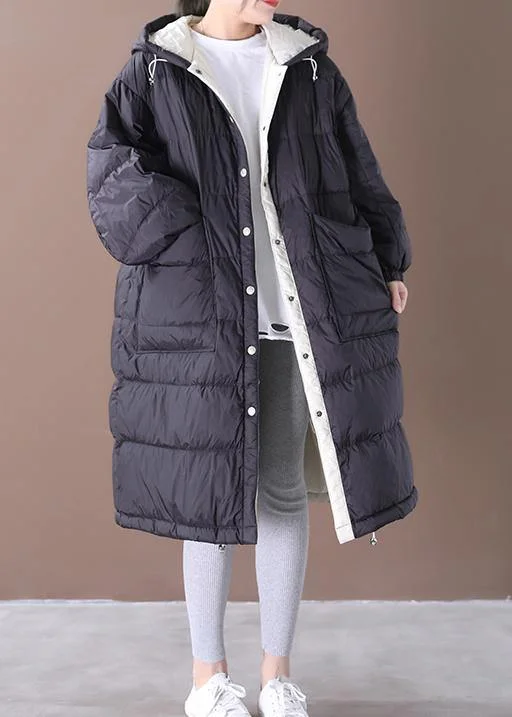 Luxury black warm winter coat plus size womens parka hooded pockets Warm coats