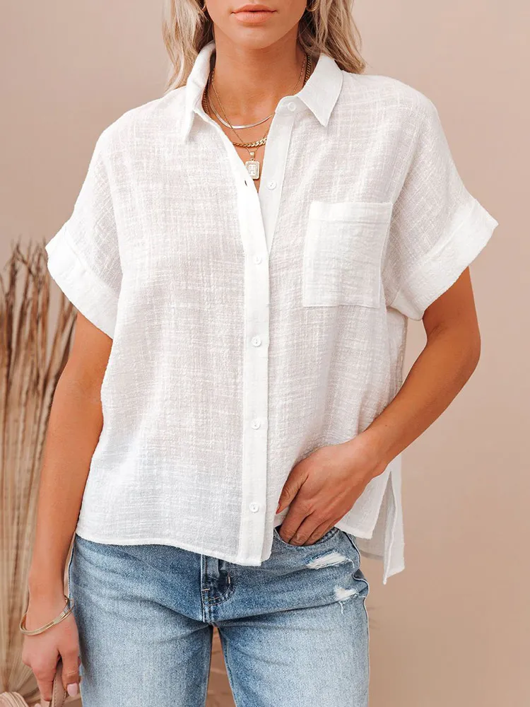 Brownm Cotton Linen Shirt Women Short Sleeves Tops Women's Elegant Blouses Short Sleeve Summer Shirts For Women Casual 2022