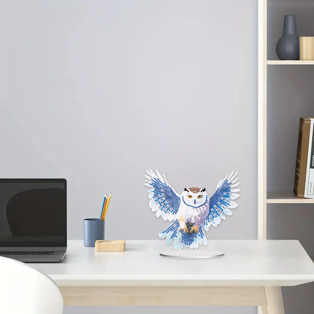 5D DIY Owl Acrylic Single-Sided Diamond Painting Tabletop Ornament Kit for Office Desktop Decor