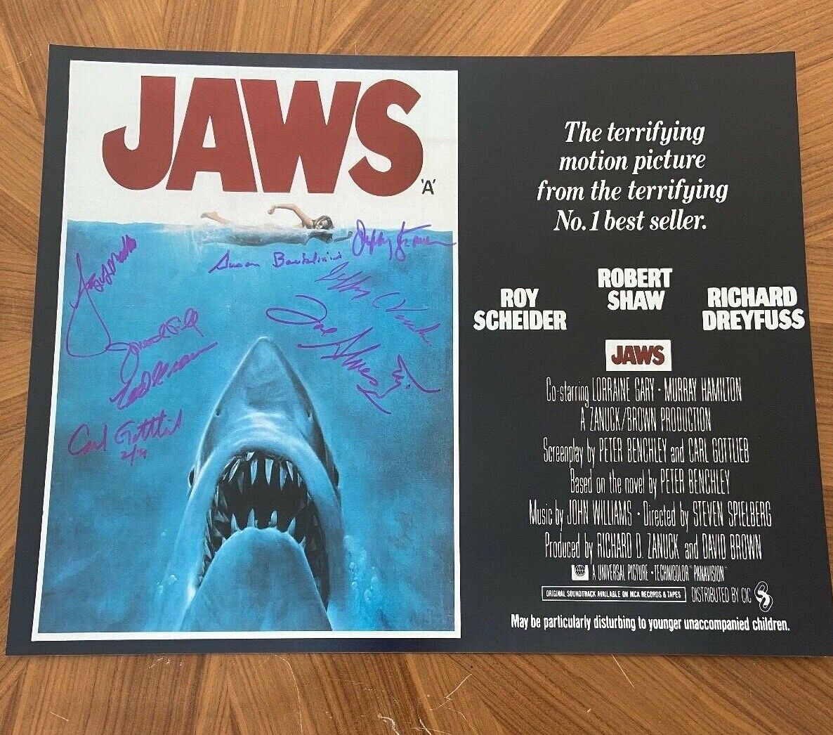 * JAWS * signed 16x20 Photo Poster painting * BACKLINIE, KRAMER, GOTTLIEB +5 MORE * PROOF * 2