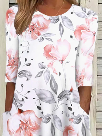 Women Half Sleeve V-neck Solid Color Dress