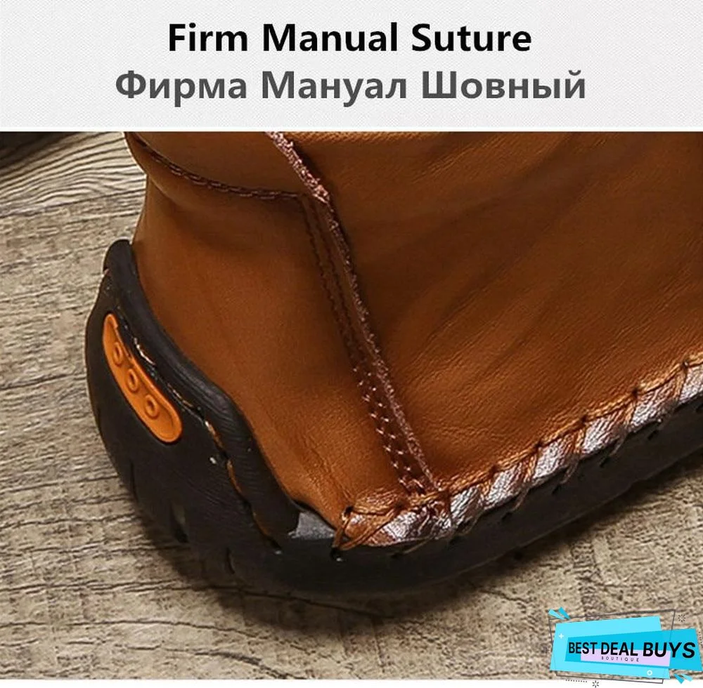 Men Snow Boots Leather Plush Man Ankle Boots Warm Fur Men's Boots Autumn Men Shoes