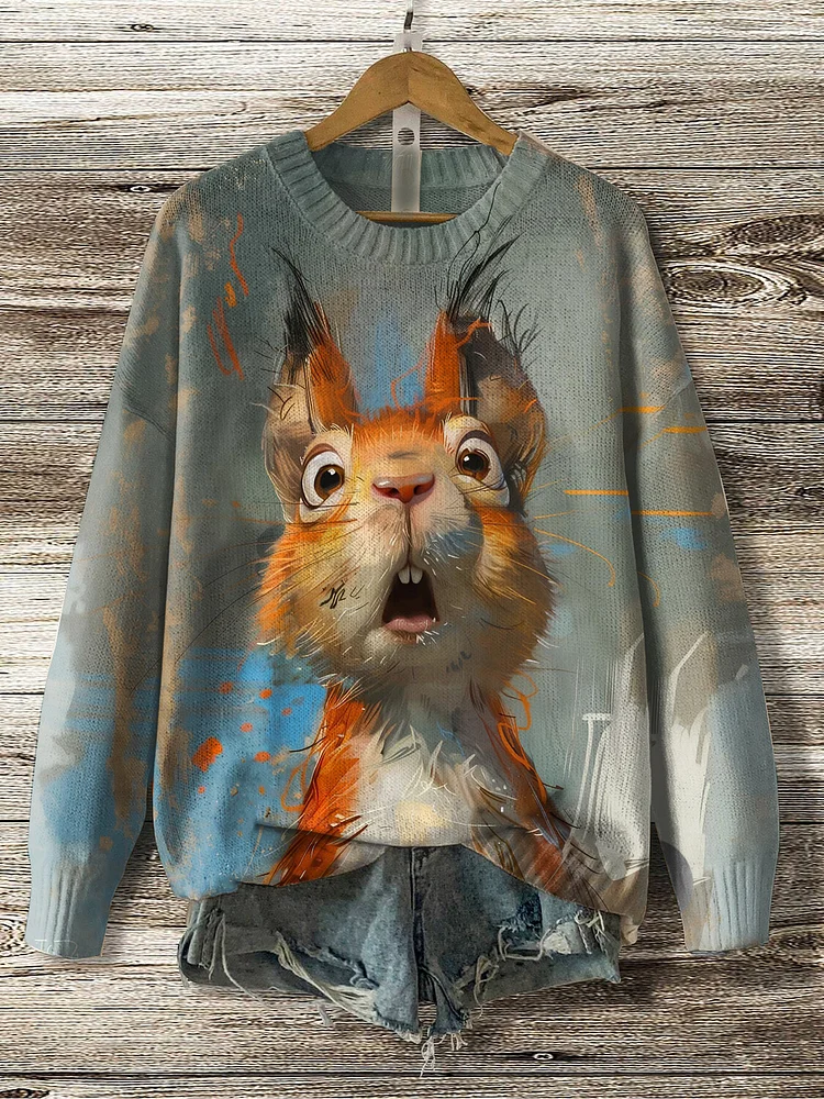 Women's A Dull Squirrel Art Print Knit Sweatshirt