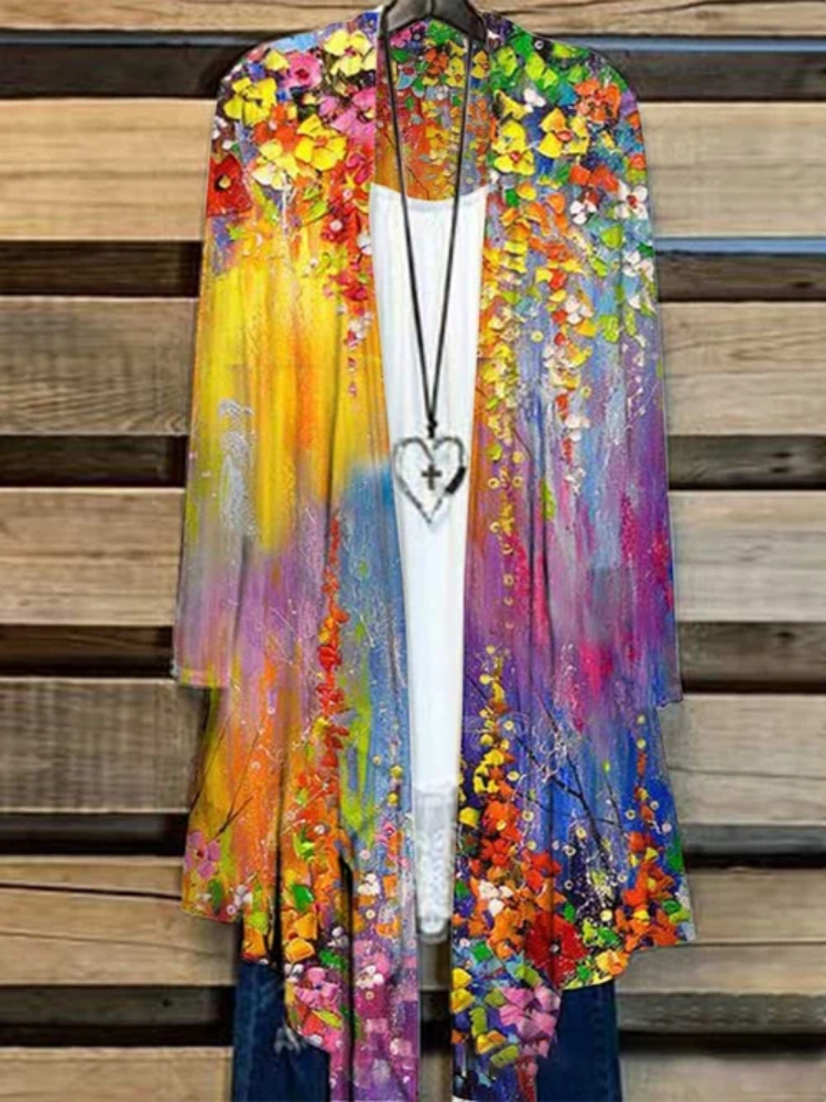 Colorful Flowers Art Flowy Kimono Cardigan