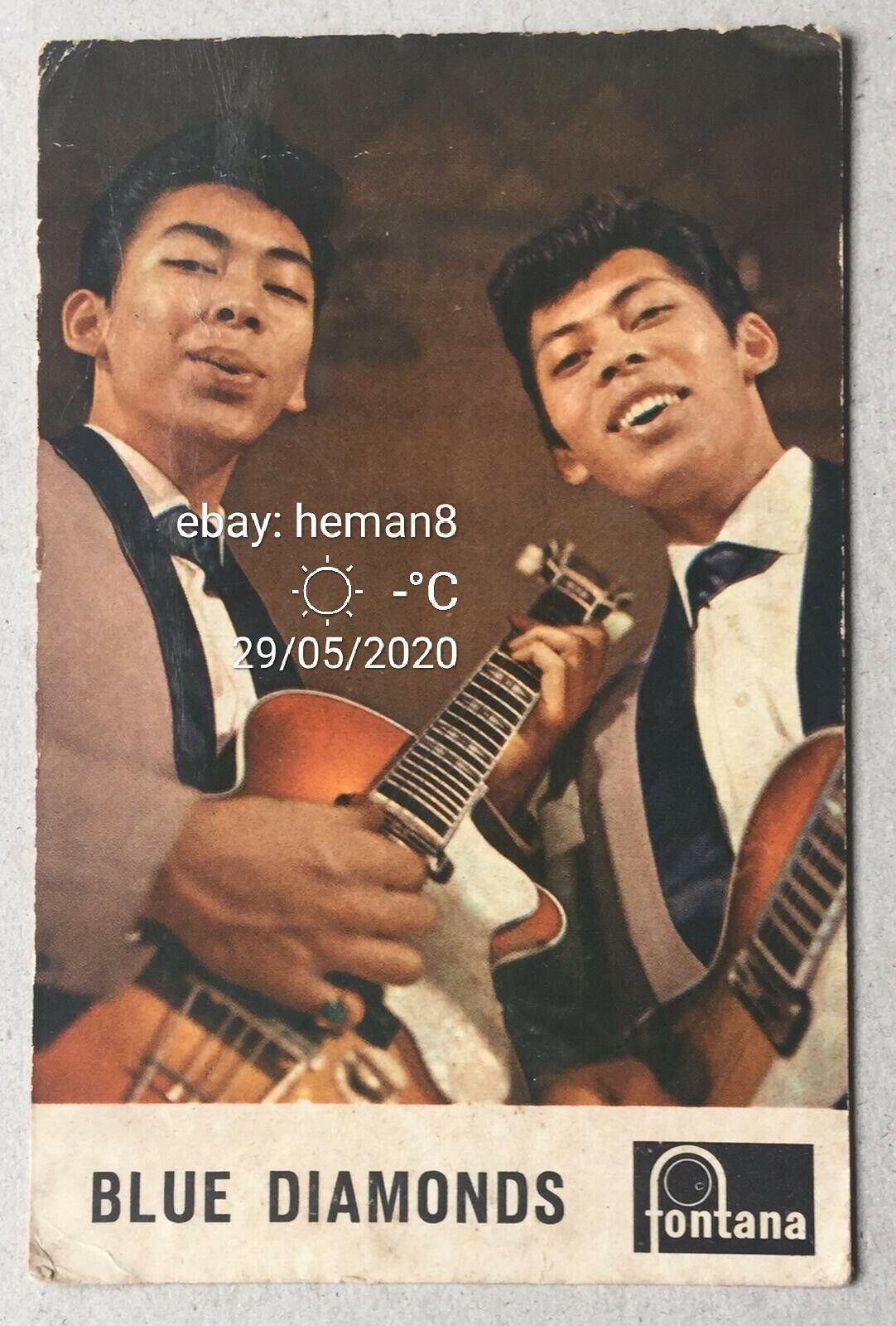 70's Ruud and Riem de Woff Fontana The Blue Diamonds rock & roll duo pic card