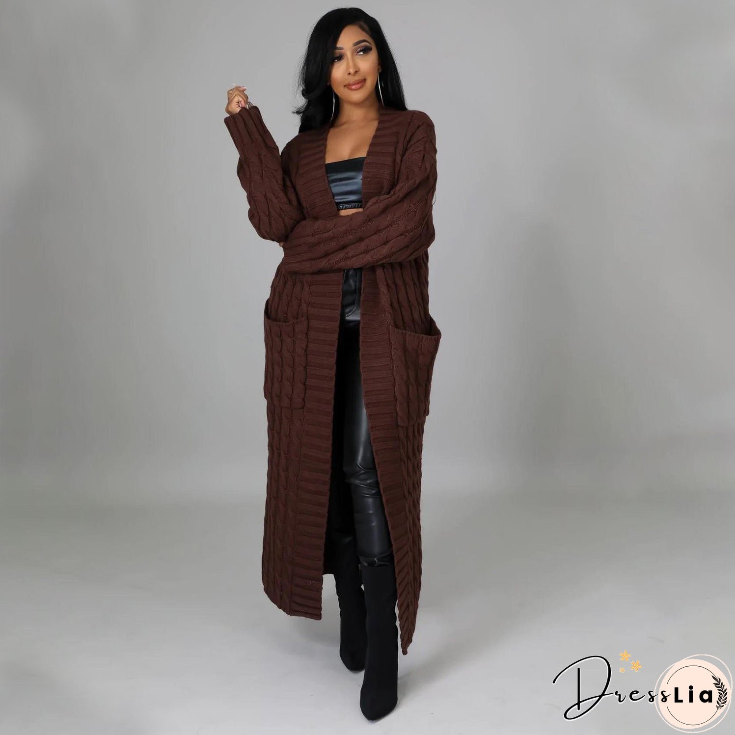 Women's Fashion Casual Long-sleeved Long Solid Color Sweaters