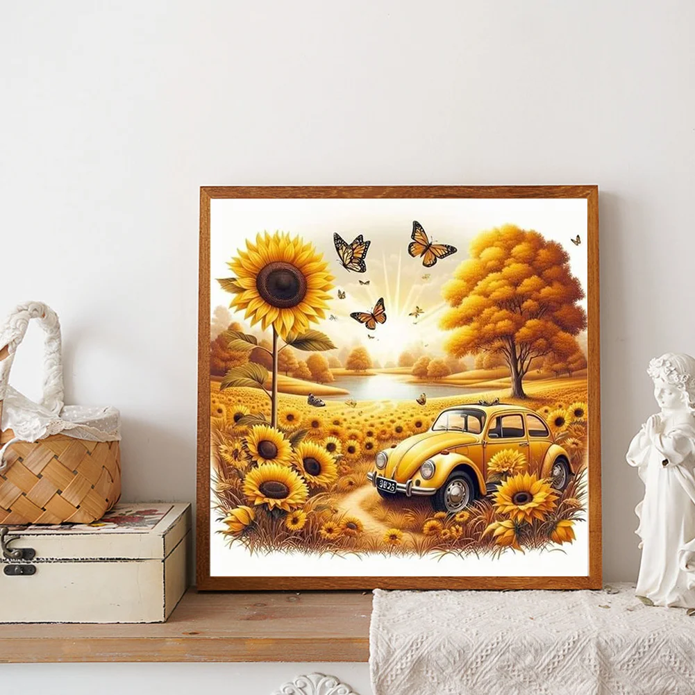 Diamond Painting - Full Round Drill - Sunflower Car(Canvas|30*30cm)