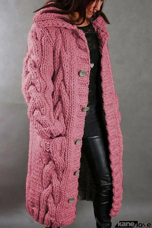 Oversize Solid Cable Knit Chunky Cardigan