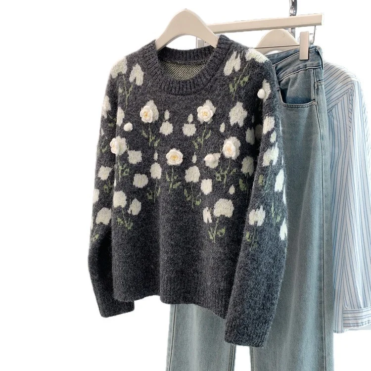 Athvotar Athvotar Autumn And Winter Heavy Industry Flowers Women Knitted Cardigan Fashion Women Sweet Sweater Women Coat Top