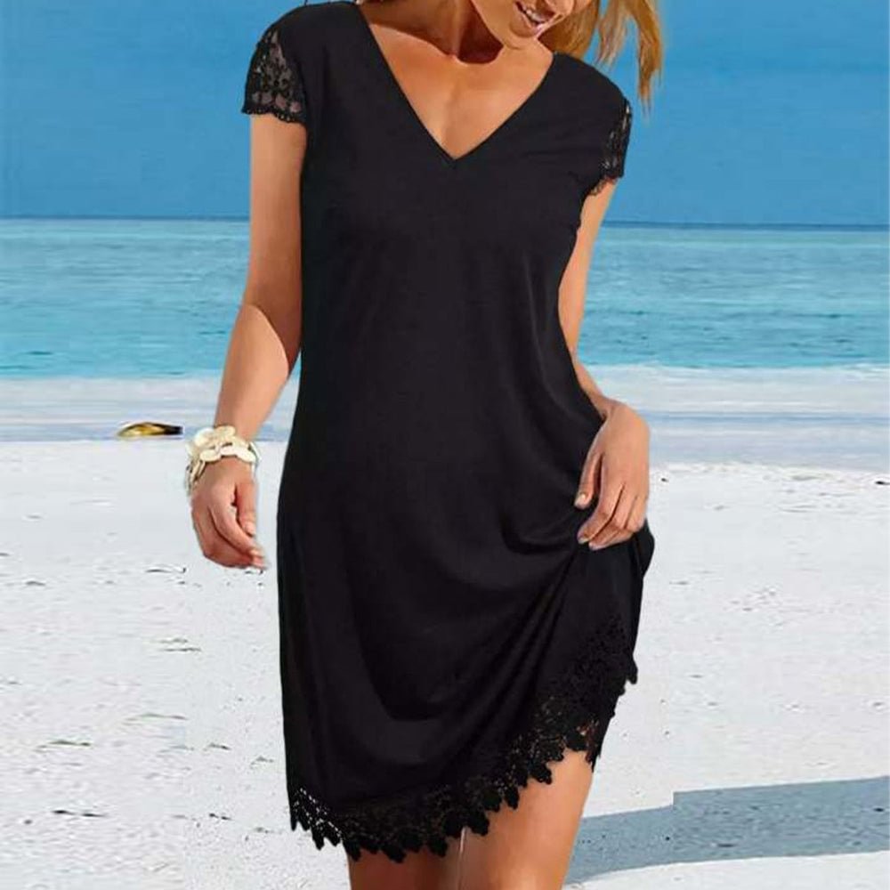 Classy Black Short Sleeve Mini Dress
