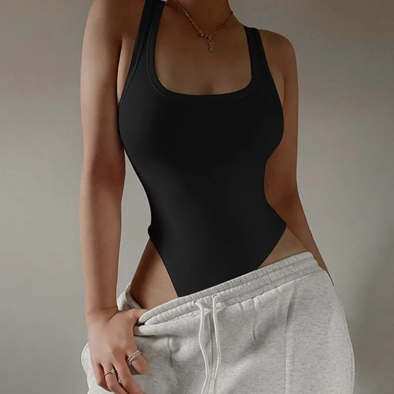 Churchf Churchf Style 2024 Summer Women's Solid Color Slim U-Neck Sleeveless Vest Jumpsuit