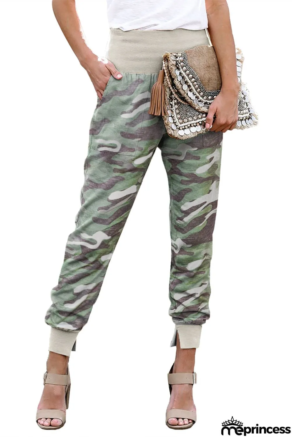 Multicolor Tie-dye Pocket Casual Pants With Slit