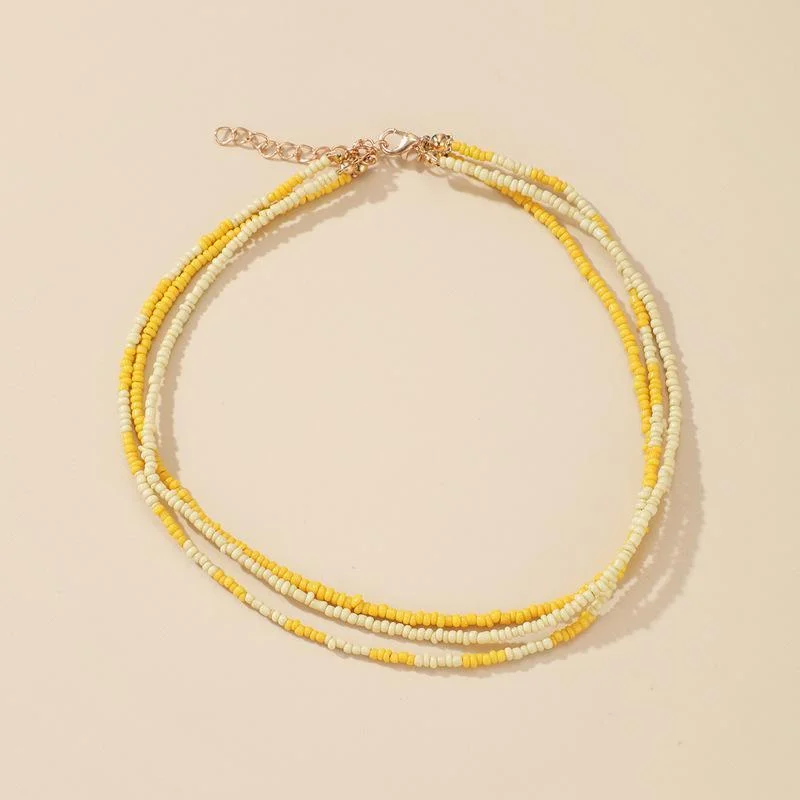 Women plus size clothing Bohemia Yellow Bead Geometric Multi Layered Necklace Wholesale Cheap Jewelry-Nordswear