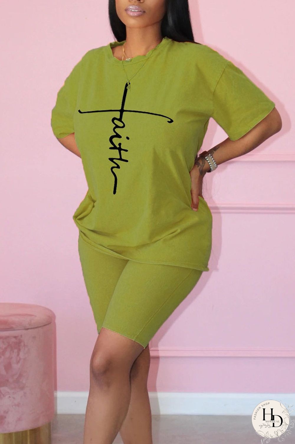 Black Casual Print Patchwork O Neck Short Sleeve Two Pieces