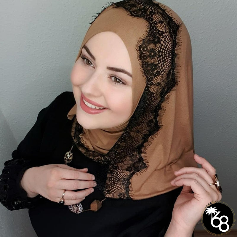 Women's Arabian Modal Quick-Dry Luxury Lace Pattern Trendy Hijabs | 168DEAL