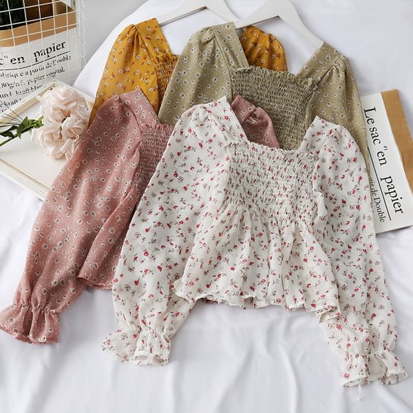 Ladies Floral Casual Blouses Ruffles Sweet Short Style Spring Women Tops And Blouses Cute Print Shirts - Shop Trendy Women's Fashion | TeeYours