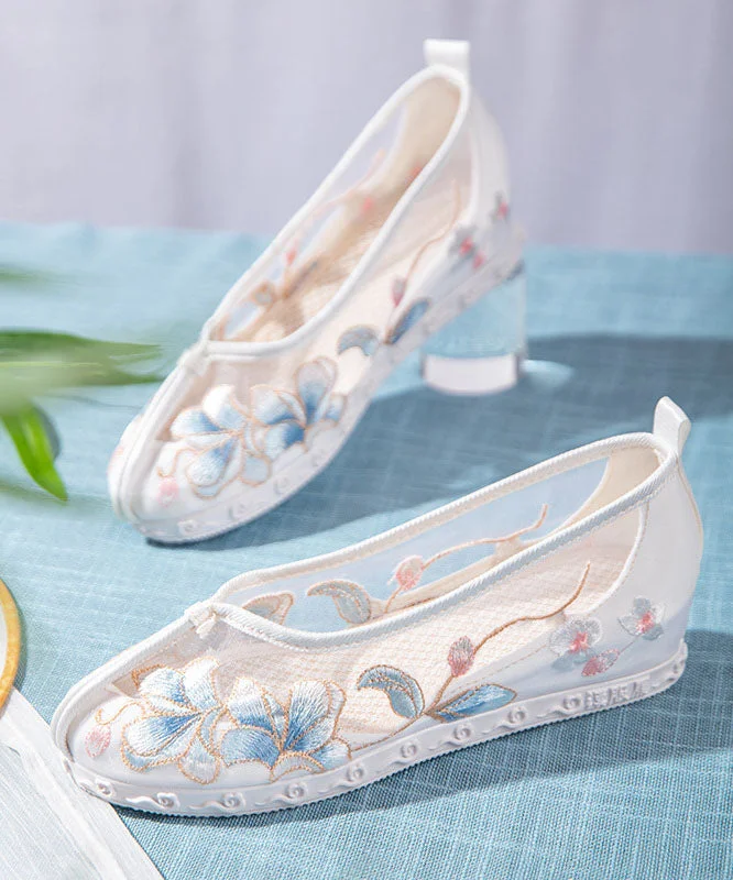 White Women Wedge Tulle Boutique Splicing Embroideried