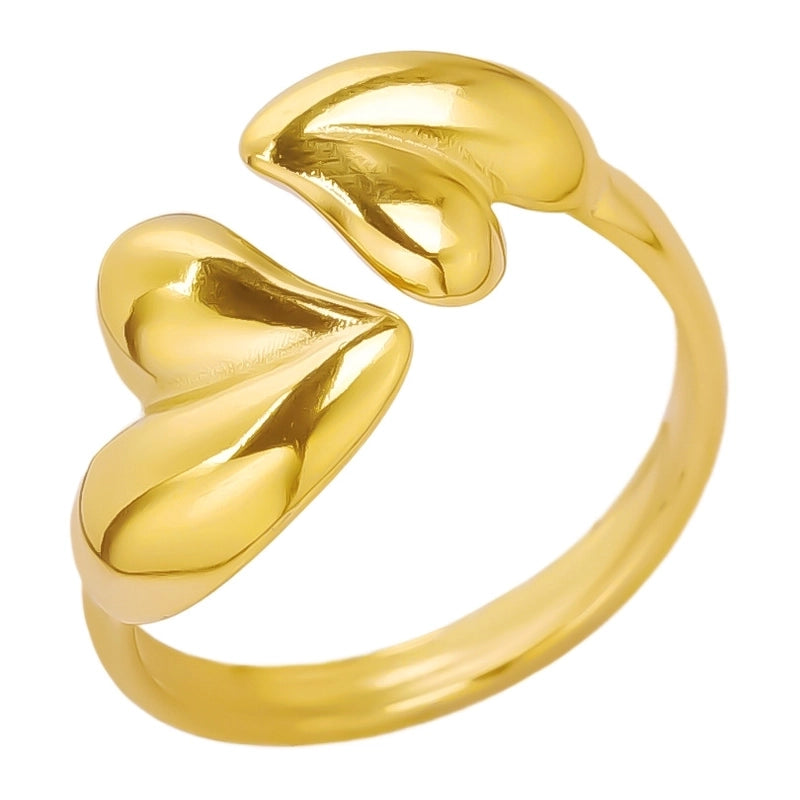 2 Pieces Minimalist Heart Shape 304 Stainless Steel 18K Gold Plated Polishing Open Rings