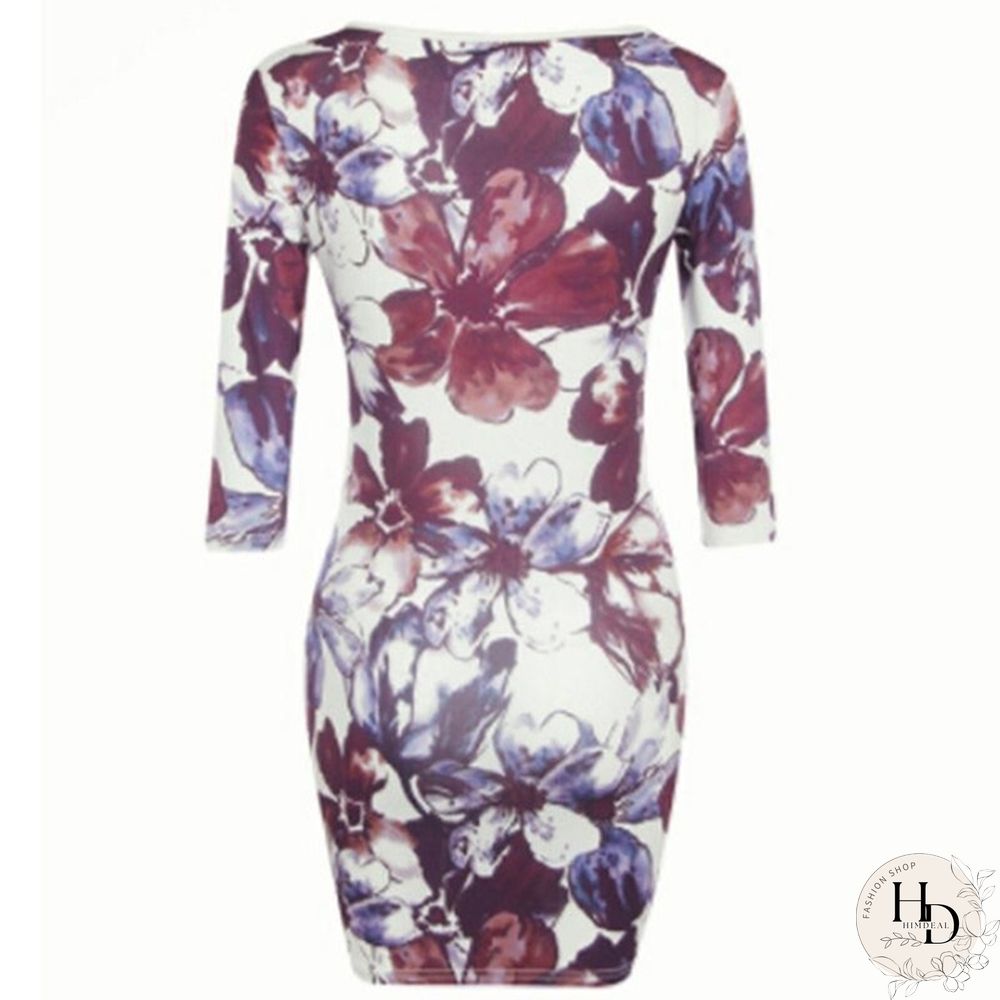 Women Long Sleeve Floral Print Mini Bodycon Dress Vestidos Summer Style Women Party Night Club Dress