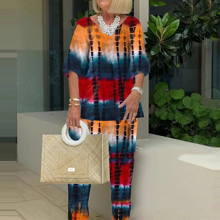 Stylish Casual Tie-Dye Print Two-Piece Set